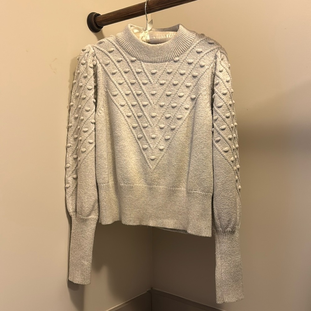 French Connection Light Gray Textured Bobble Crewneck Sweater